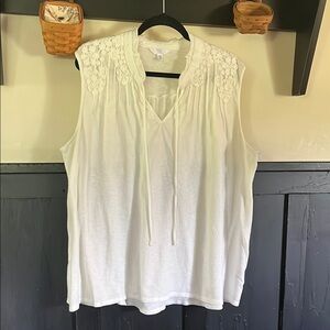 Time and Tru White Smocked Blouse with Mandarin Collar XXL long tank